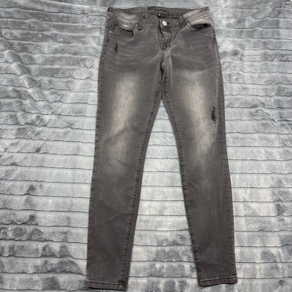 Kut from the Kloth Viv Toothpick Skinny Jeans Faded Black Distressed Size 10